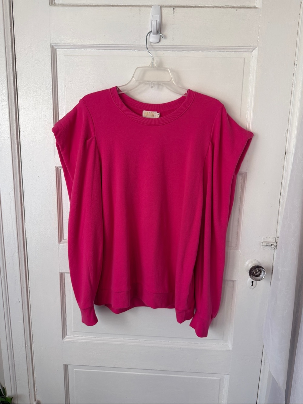 Nation LTD Joss Sweatshirt Barbie Pink Draped Sleeves Cotton Casual Comfy Lg - Picture 16 of 16